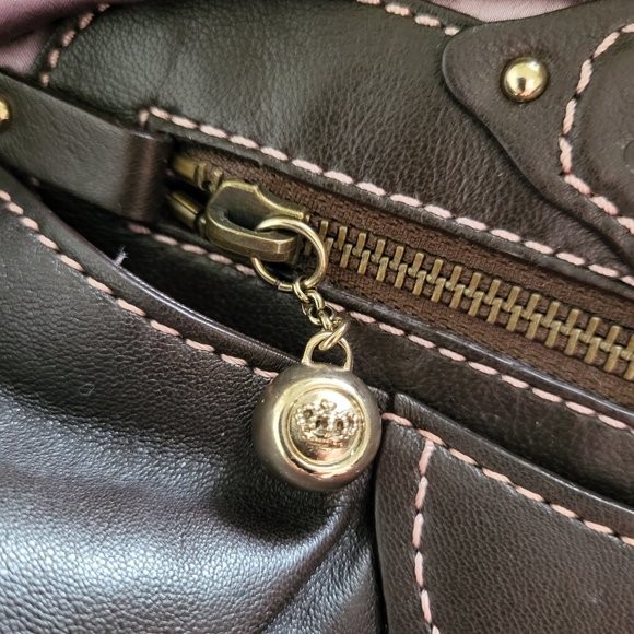 Vintage Juicy Couture Cocoa Lamb Leather Heavy Hardware Shoulder Bag - Picture 12 of 15